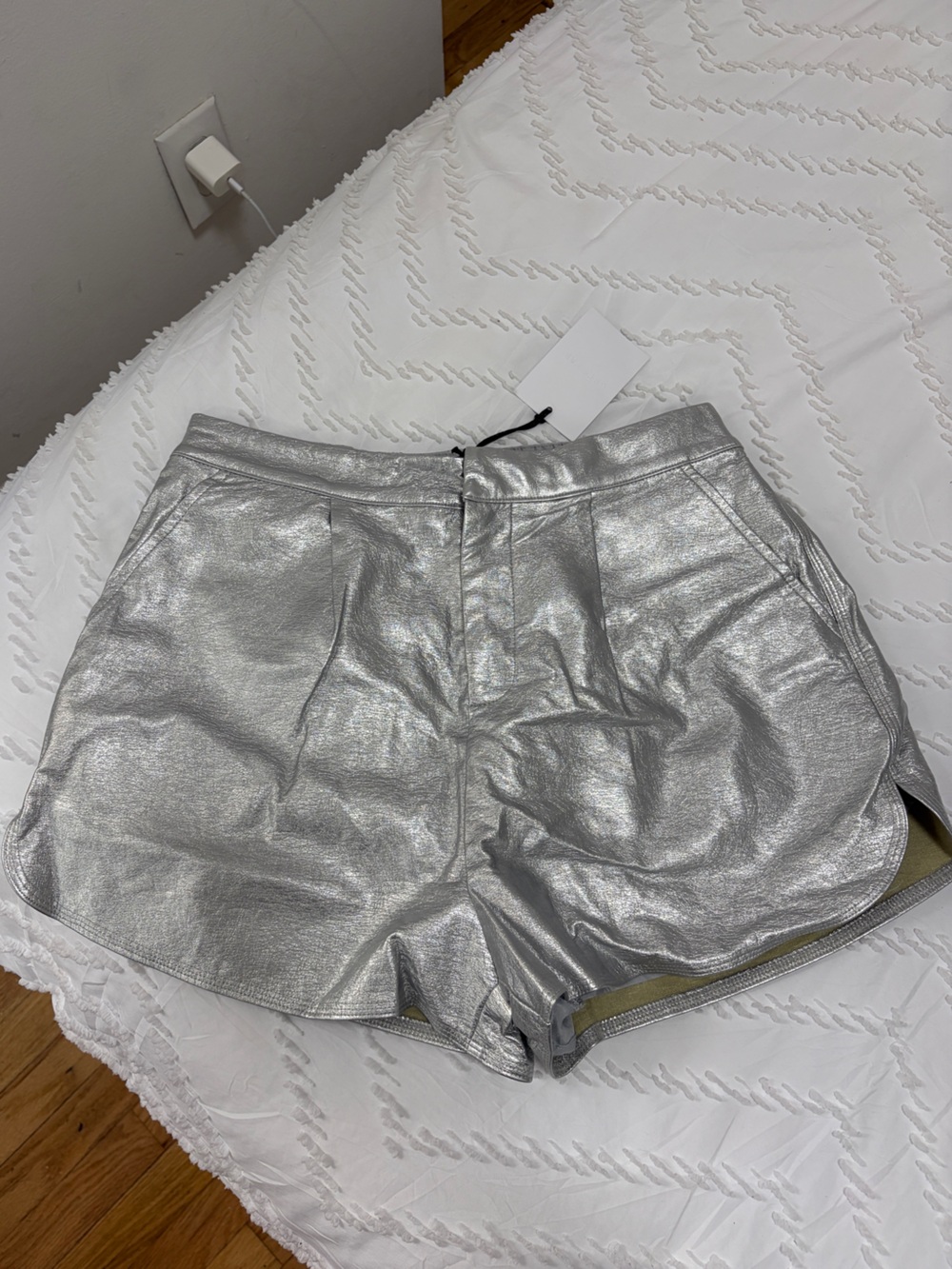 GREY LAB Silver High-Waist Metallic Women's Shorts